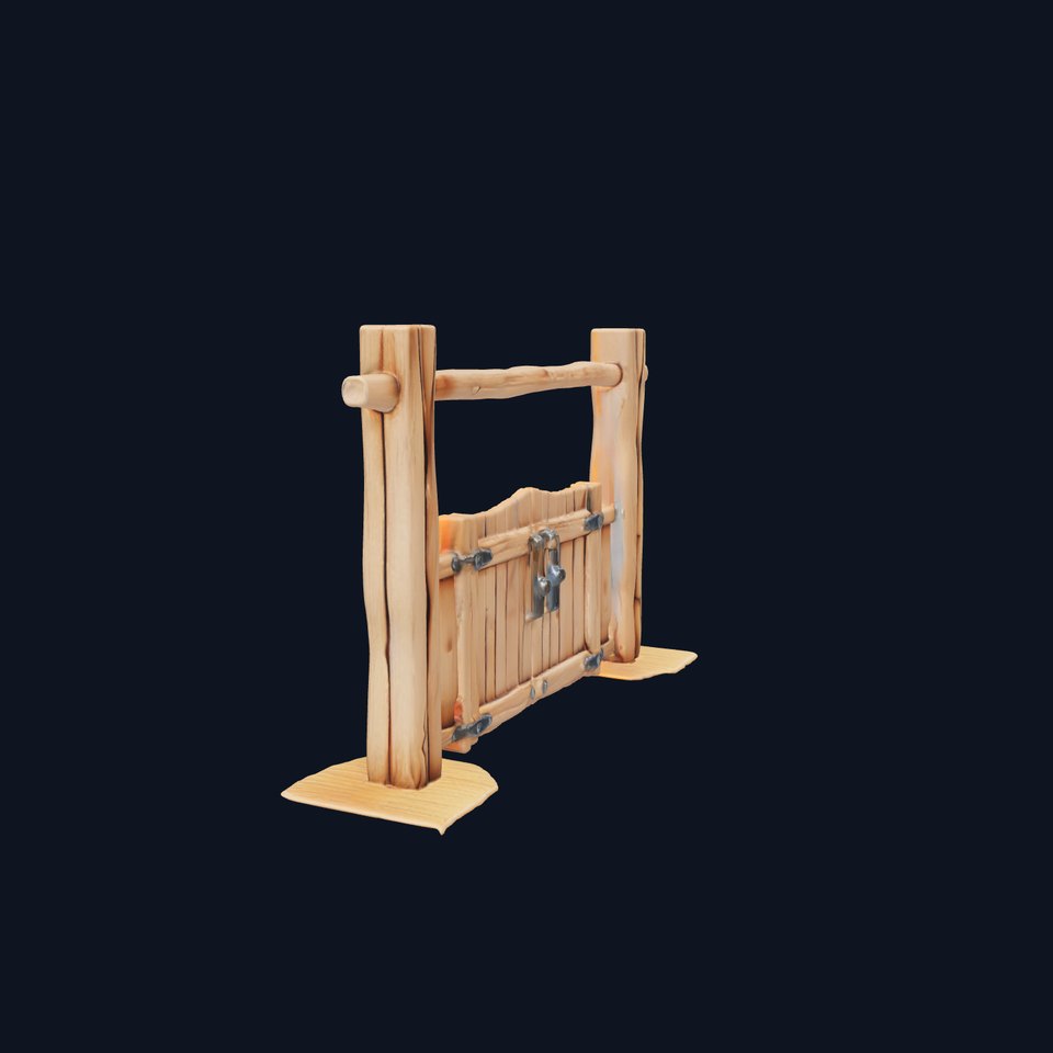 Western Slatted Wood Gate with Horn Carvings and Metal Fixtures